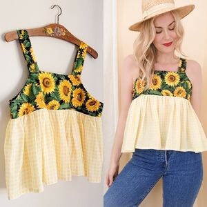 Vintage Sunflower Gingham Handmade Tank Top / Blouse